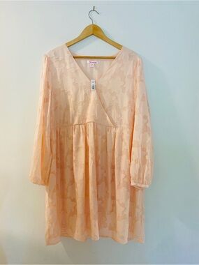 Joe Fresh NWT Blush Pink Textured Babydoll Dress | XL | Long Sleeve V-Neck
